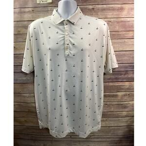 FootJoy athletic fit white golf polo with AOP golf flags size Large